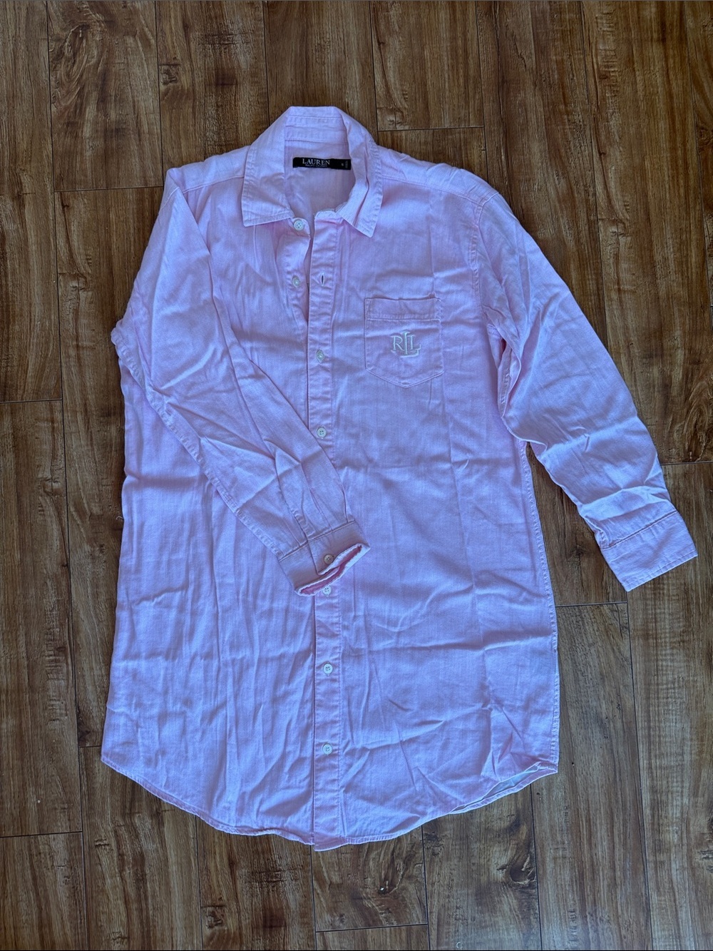 LRL Women’s Pink Chevron Sleep Shirt Dress Button Down Long Sleeve Small - Picture 10 of 10